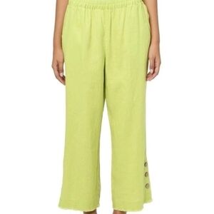 Ali Miles Linen Blend Lime Green Cropped Wide Leg Pants with Fringe Hem size 1X